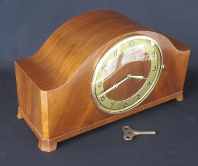 Working c1949 Junghans Art Deco Chiming Mantel Clock w/ Key - Recently Serviced