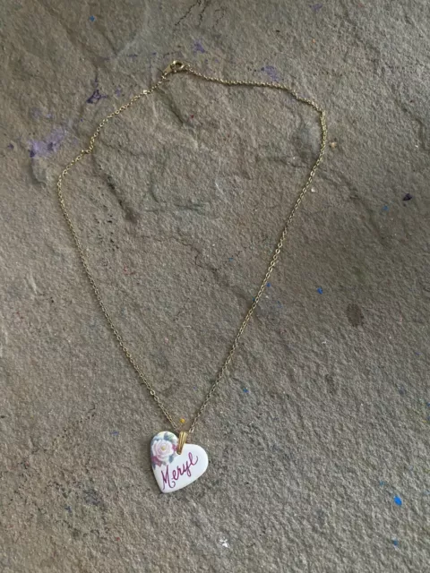 Vintage Collana Meryl Cuore Floreale Nome TAG NG Catena