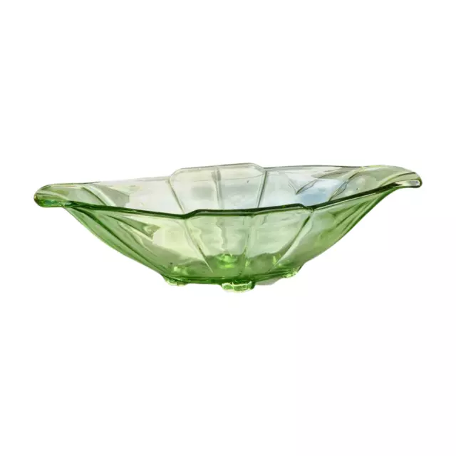 SOWERBY Vintage Art Deco Green Clear Glass Oval Fruit Bowl 1920's/30's