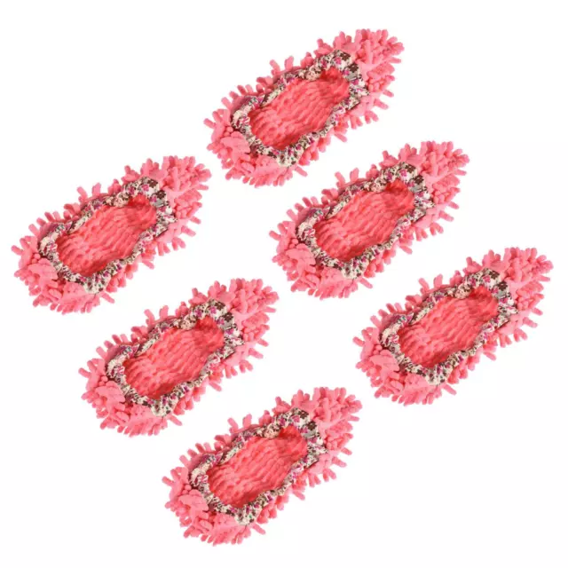 6Pcs Washable Cleaning Shoes Cover Duster Chenille Mop Slippers Pink