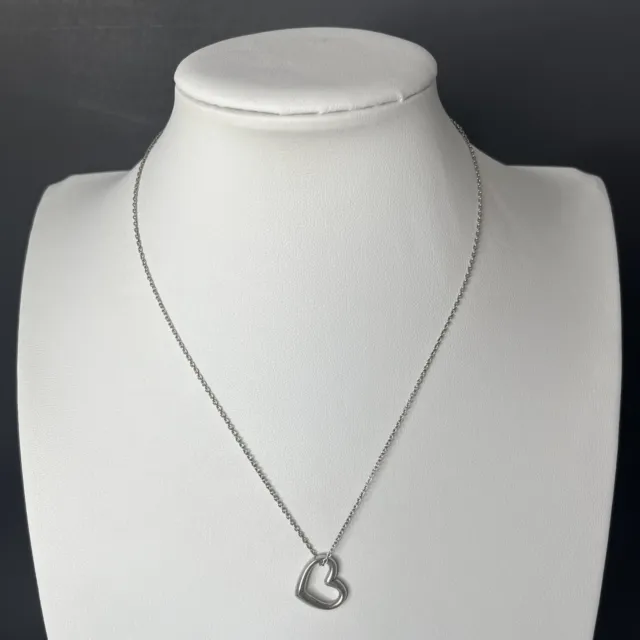 Movado Sterling Silver Open Heart Pendant Necklace Choker Chain 925 Signed 16”