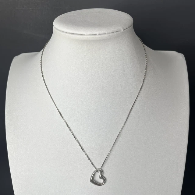 Movado Sterling Silver Open Heart Pendant Necklace Choker Chain 925 Signed 16” Movado Sterling Silver Open Heart Pendant Necklace Choker Chain 925 Signed 16”