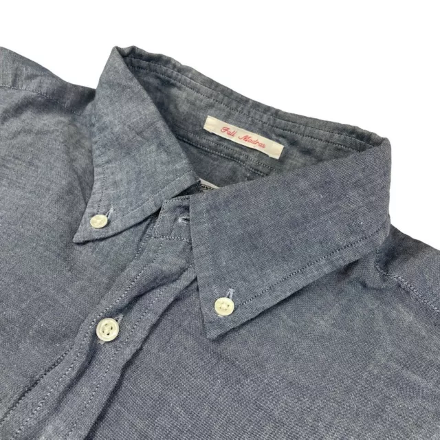 VTG Gant Rugger Men's Chambray Madras Denim L/S Button Shirt Blue • Medium