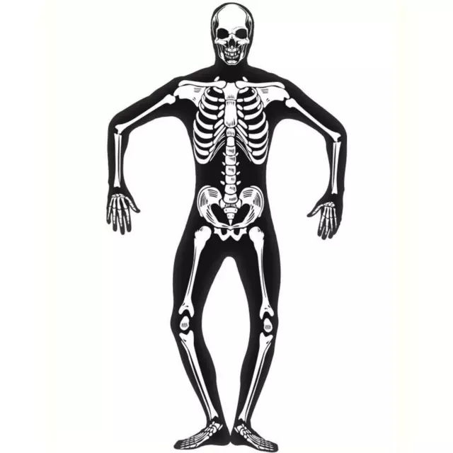 Adult's Mens Skeleton Second Skin Glow In The Dark Halloween Fancy Dress Costume