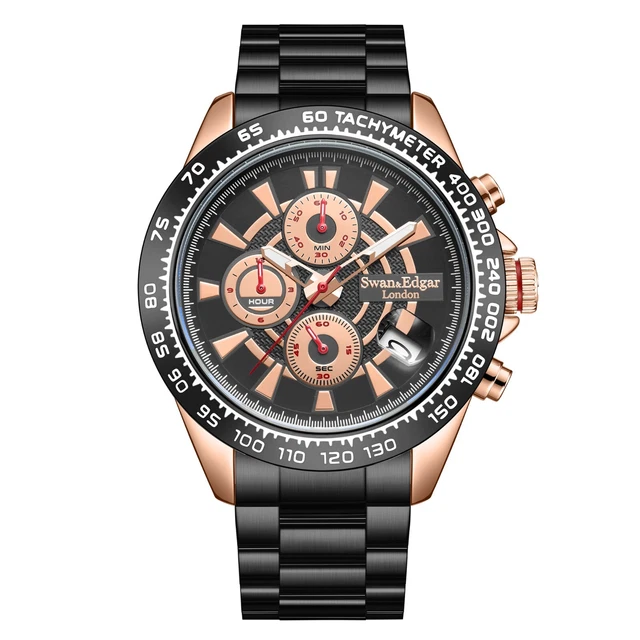 MENS CHRONOGRAPH WATCH Quartz Rose Black Seiko MechaSpeed Target Swan