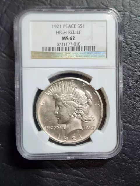 Beautiful 1921 High Relief Peace Silver Dollar, NGC Graded MS 62