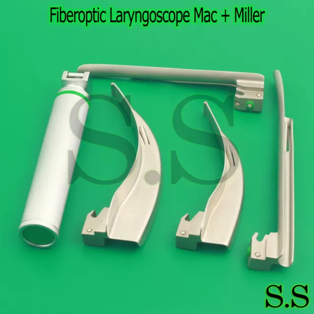 LOT COMBINÉ LARYNGOSCOPE FIBRE OPTIQUE Mac + Miller EMT anesthésie anesthésie 4 lames ls-3065 3