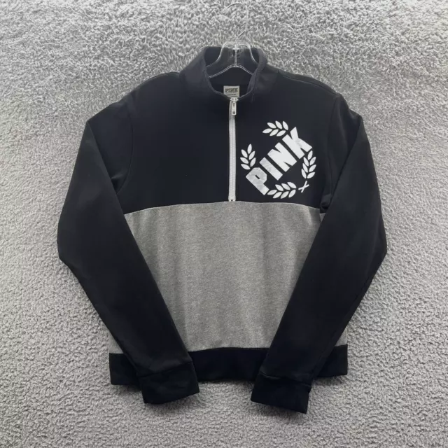 Victoria's Secret Pink Sweatshirt Women's Size S Black Logo 1/2 Zip Sweatshirt