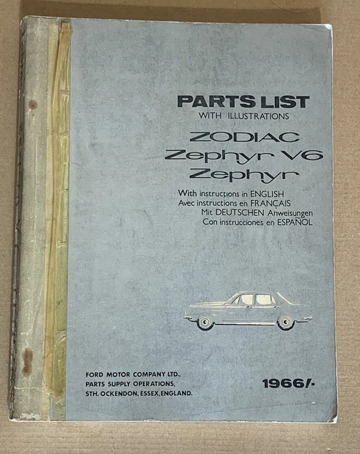GENUINE FORD ZODIAC Zephyr Zephyr V6 Mark 4 Original Parts List 1966 £