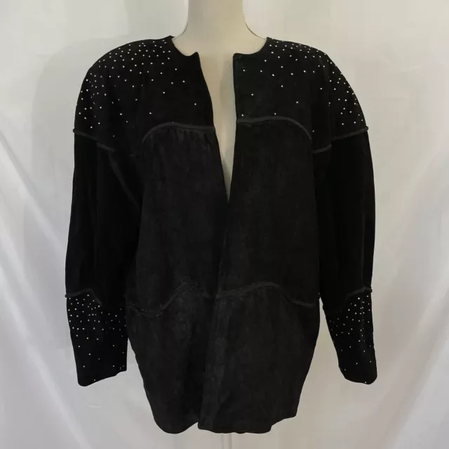 VTG Cache Leather Suede Rhinestone Jacket Large Coat Women's