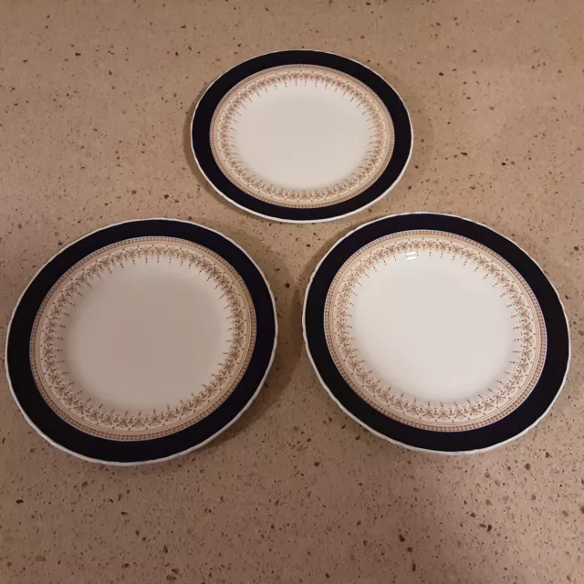 Set of 3 Royal Worcester Regency Blue 8" Salad Plates - White Trim