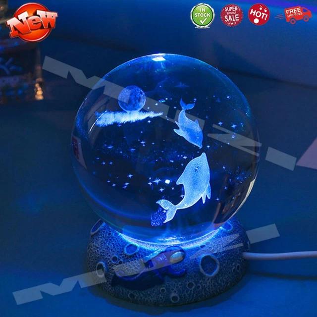 3D CARVING CRYSTAL Ball Night Light Ornament USB Plugin (Dolphin