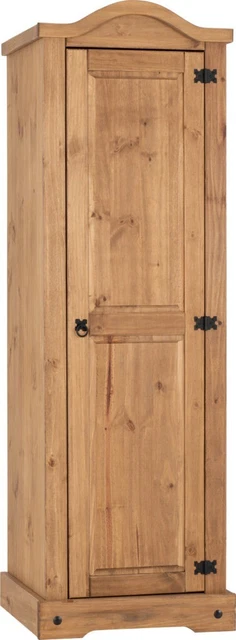 Corona 1 Door Single Wardrobe in Distressed Waxed Pine Hanging Rail