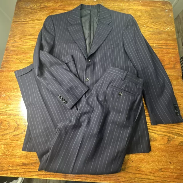 Ralph Lauren Purple Label Dark Blue Striped Men’s 100% Wool Suit 44 - 3 Button