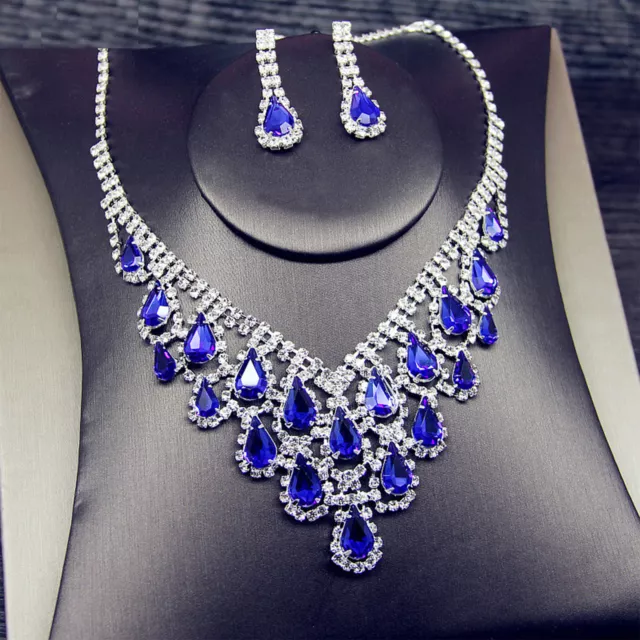 Bridal Jewelry Set for Women Rhinestone Crystal Earring Necklace Wedding Jewelry
