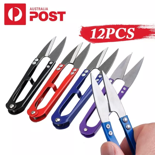 12PCS Sewing Thread Snips U Shape Nippers Small Trimming Scissors Yarn Cutter