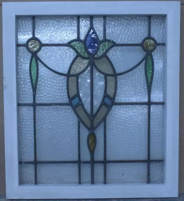 OLD ENGLISH LEADED STAINED GLASS WINDOW FLORAL CREST 20 1/4" x 22 3/4"