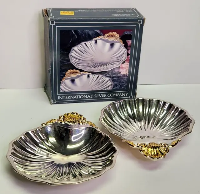 1994 International Silver Co Silver & Gold Shell Tray Set (2) No 9911-0085