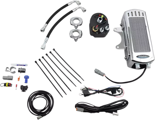 ULTRACOOL Chrome Side Mount Oil Cooler Kit w/Fan 1985-2017 Harley Softail SMS-1C