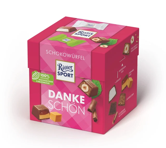 Cubo di cioccolato Ritter Sport grazie cioccolatini 5 varietà 4x 176g NUOVO MHD 11/23