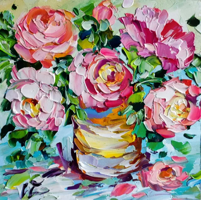 original oil painting Rose colorful still life flowers artwork Floral wall art