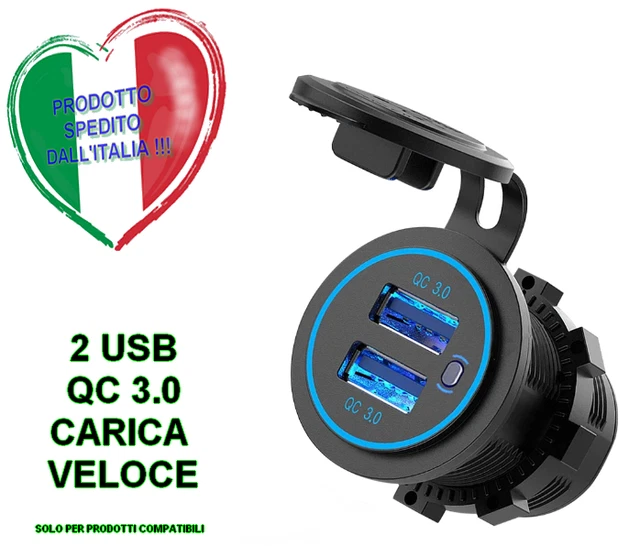 Caricabatterie USB Per Auto Doppia Porta 3.1A – 12-24V, Con LED, Impermeabile, In ABS Nero