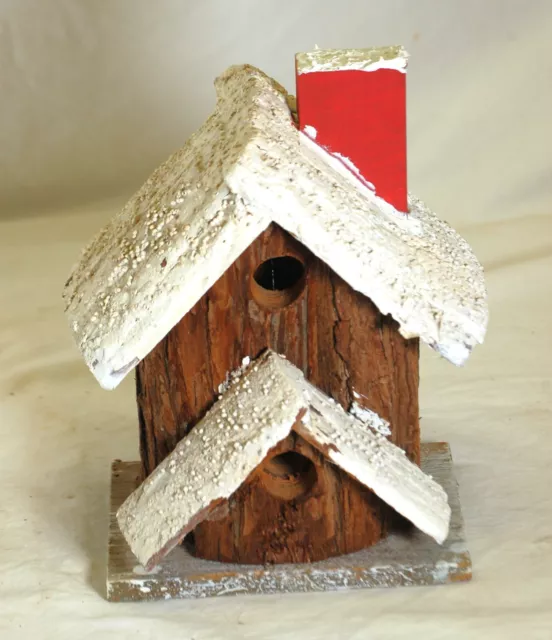 Primitive Folk Art Bird House Wooden Free Standing Birdhouse