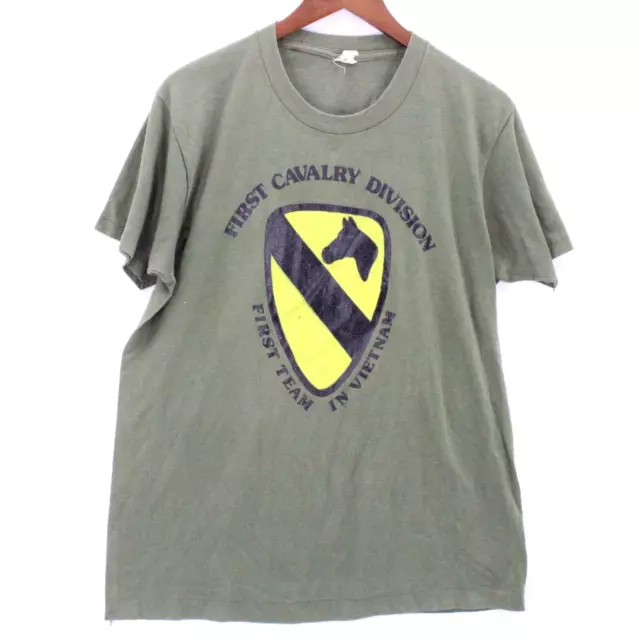 Vintage Screen Stars Shirt Mens Brown First Cavalry Division Vietnam XL