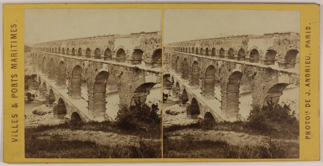 Brücke Des Gard Frankreich Foto Andrieu Stereo PL53L2n34 Vintage Albumin c1865