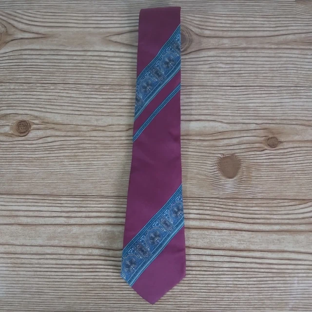 Yves Saint Laurent Tie Red Blue Block Stripes 100% All Silk Made In USA 59"
