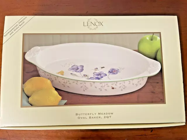 Lenox 2 Quart Butterfly Meadow 15" Oval Baker With Handles - New!