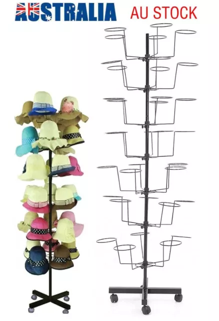 7 Tier Rotating Hat Cap Holder Stand Rack Floor Display Shopfitting Organizer AU