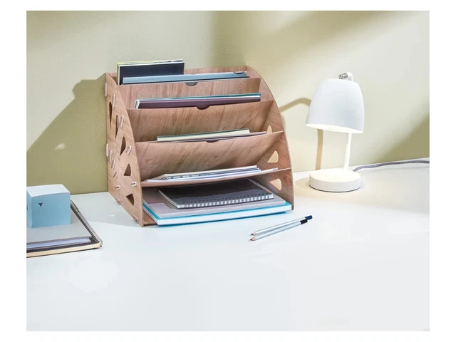 Organizer Da Scrivania In Bambù Con 5 Scomparti Regolabili – Portadocumenti 35x25x25 Cm, Per Ufficio E Casa, Elegante E Resistente