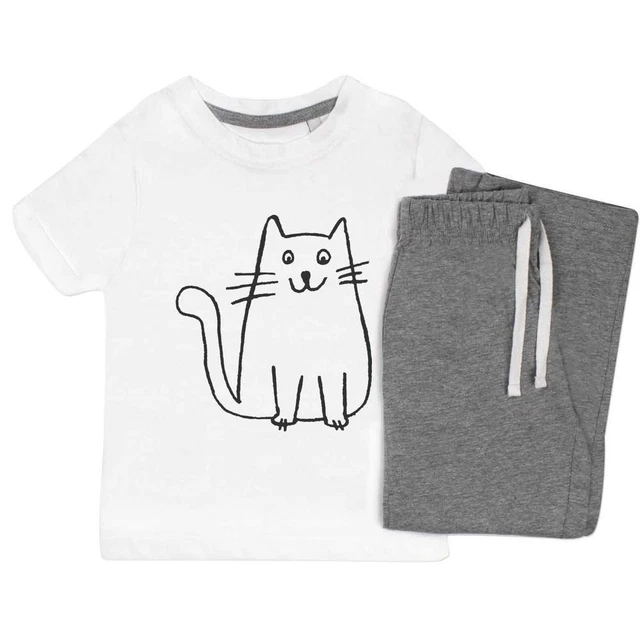 'Sitting Cat' Kids Nightwear / Pyjama Set (KP034550)