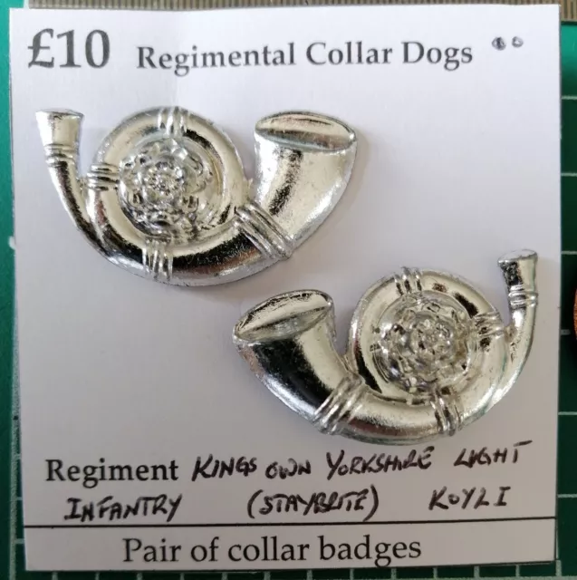 King's own Yorkshire Light Infantry Regiment Collar Badges (Pair).