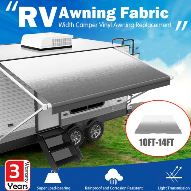 RV Awning Fabric 10-14ft Width Shading Roll Out Camper Vinyl Replacement Caravan