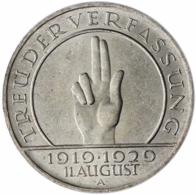 Weimarer Republik 3 Reichsmark Silber Hindenburg 1929 bfr Mzz A Schwurhand