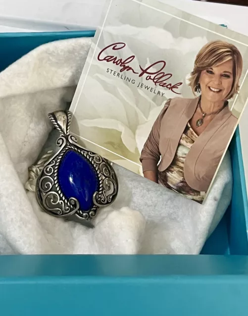 Sterling Silver Pendant Signed Carolyn Pollack Enhancer Blue Stone Vintage W Box