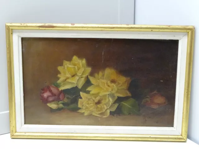 *JOLI TABLEAU NATURE MORTE BOUQUET de ROSES HST signé J de  MARANGE daté 1905