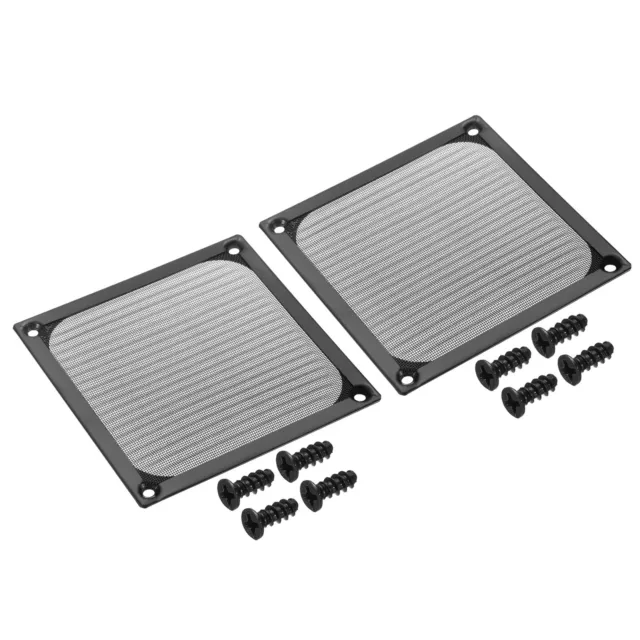 2Pcs 120mm Fan Filter Grills w Screw Aluminum Frame Stainless Steel Mesh Black