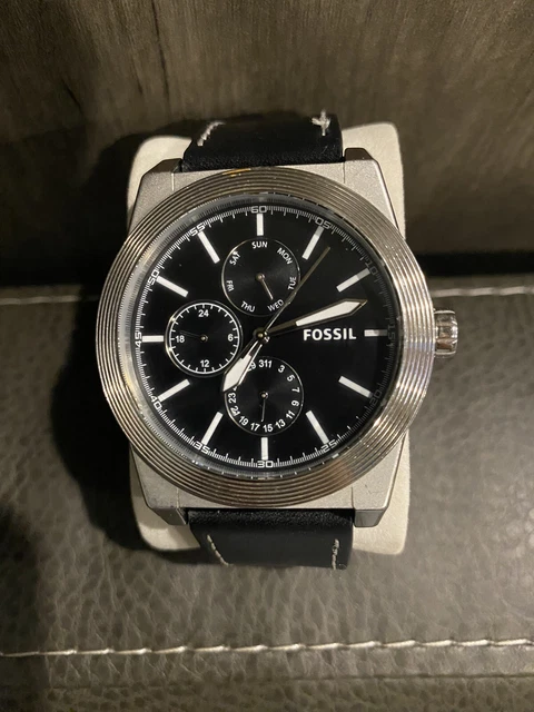 Geoff multifunction online black leather watch