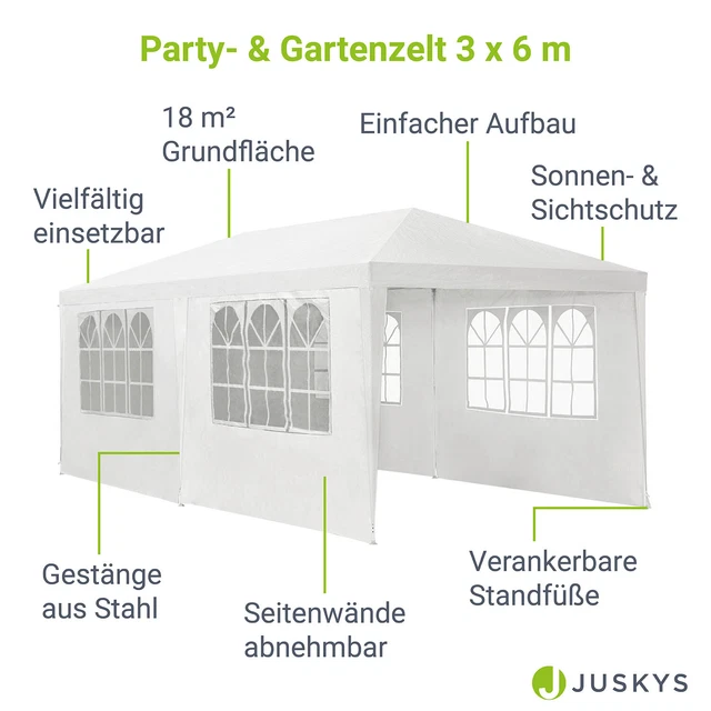 Partyzelt Pavillon Gartenzelt Gartenpavillon Festzelt Gazebo 3x6 m weiß Juskys® 3