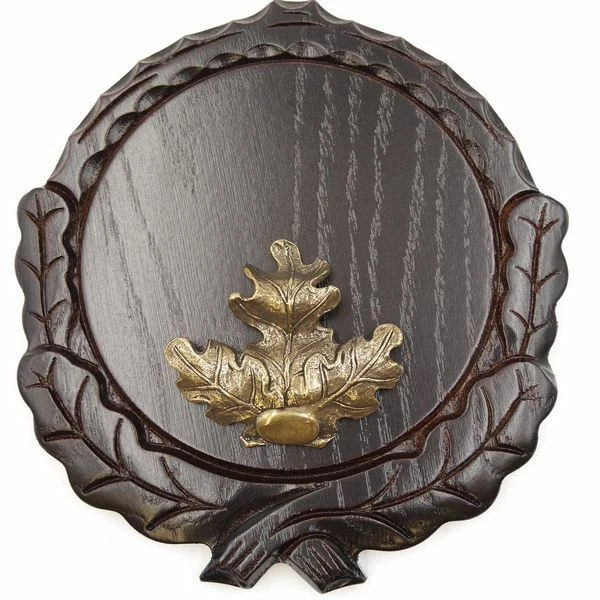 Placa de Jabalí Tallado Oscuro Af 16 CM Con 1 Pieza Hoja de Roble Portada Grande