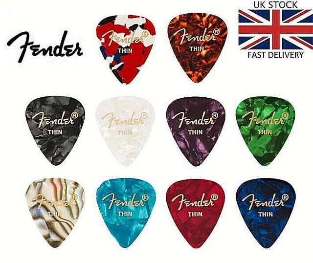 Fender Colourful Guitar Plectrums x 10 for Acoustic + Electric Guitar, Bass - UK