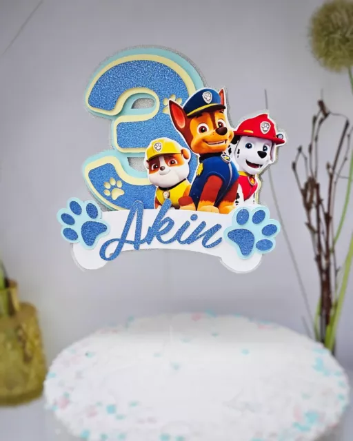 Personalisiert Cake topper, Kuchendeko Paw Patrol Glitzer Geburtstag Tortenfig