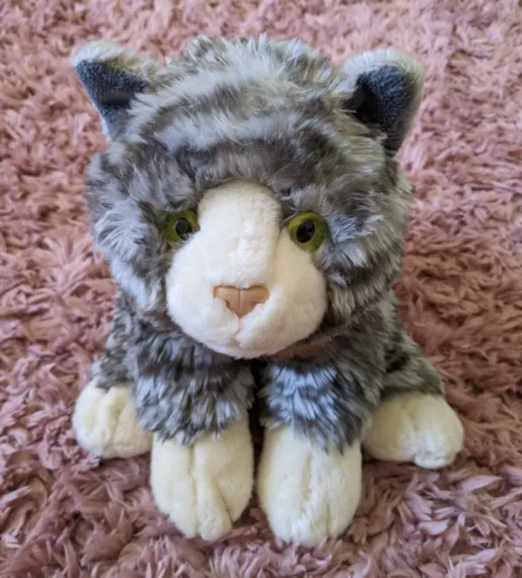 Keel Toys Grey Tabby Fluffy Cat With Green Eyes Soft Plush Toy Large 12”