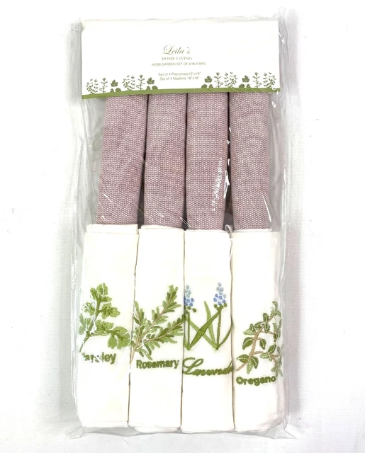 Nuevo juego de 4 servilletas y manteles bordados hierba lavanda hierba Leilas