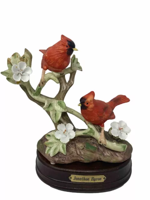Arnart Imports J Byron 2 Red Cardinals Birds On Branch Porcelain Figurine Signed
