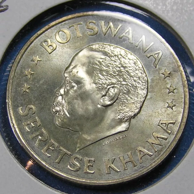 Botswana 50 Cents .800 Silver Coin, 1966 UNC-BU, KM-1 First Issue of Republic