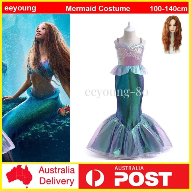 The Little Mermaid Ariel Cosplay Girl Princess Dress Costume Kids Book Week Suit